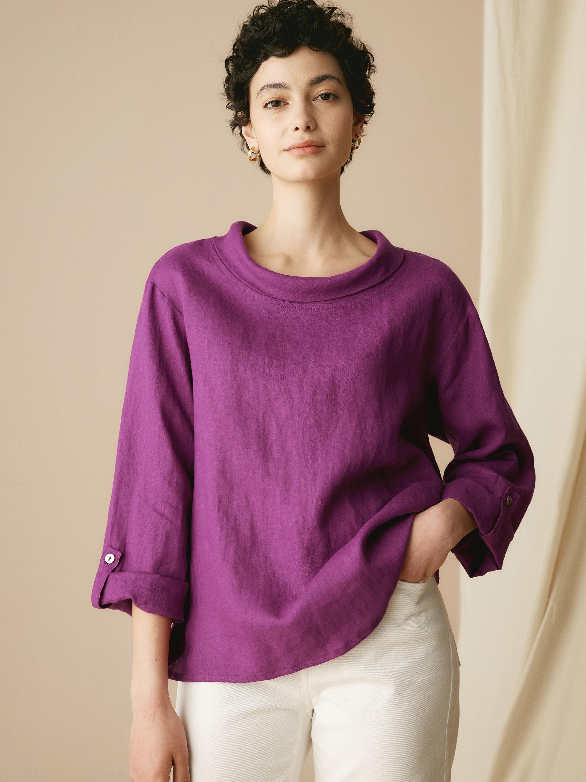 100% Linen Draped Neck Top HOLLIS