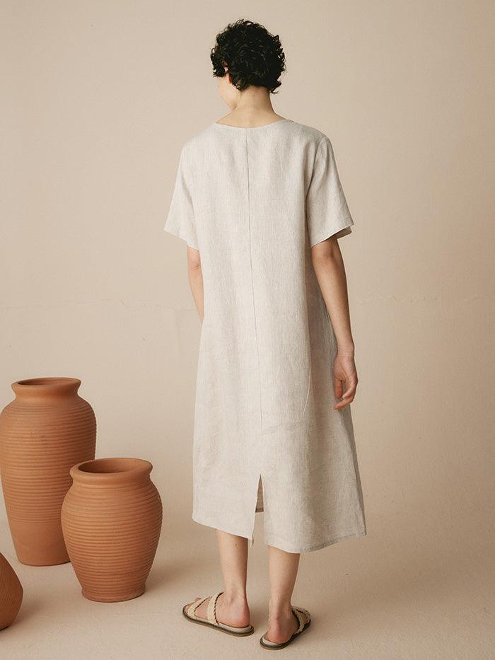 100% Linen Pocket Caftan Midi-Dress ESME