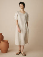 100% Linen Pocket Caftan Midi-Dress ESME