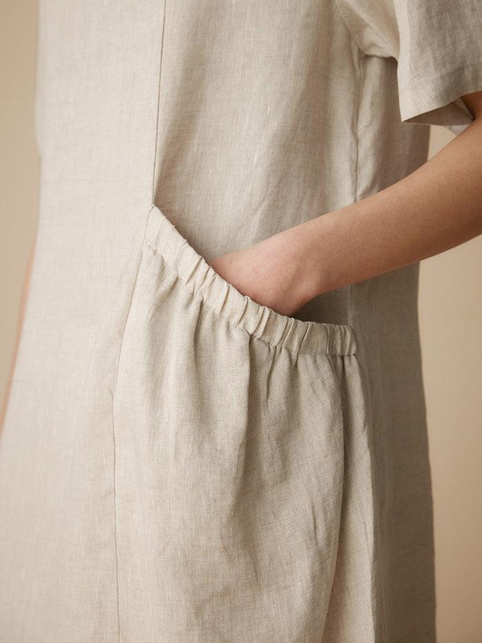 100% Linen Pocket Caftan Midi-Dress ESME