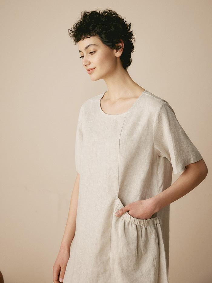 100% Linen Pocket Caftan Midi-Dress ESME