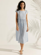 Linen Striped Cap Sleeve Washed Maxi Dress JOAN
