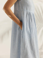 Linen Striped Cap Sleeve Washed Maxi Dress JOAN