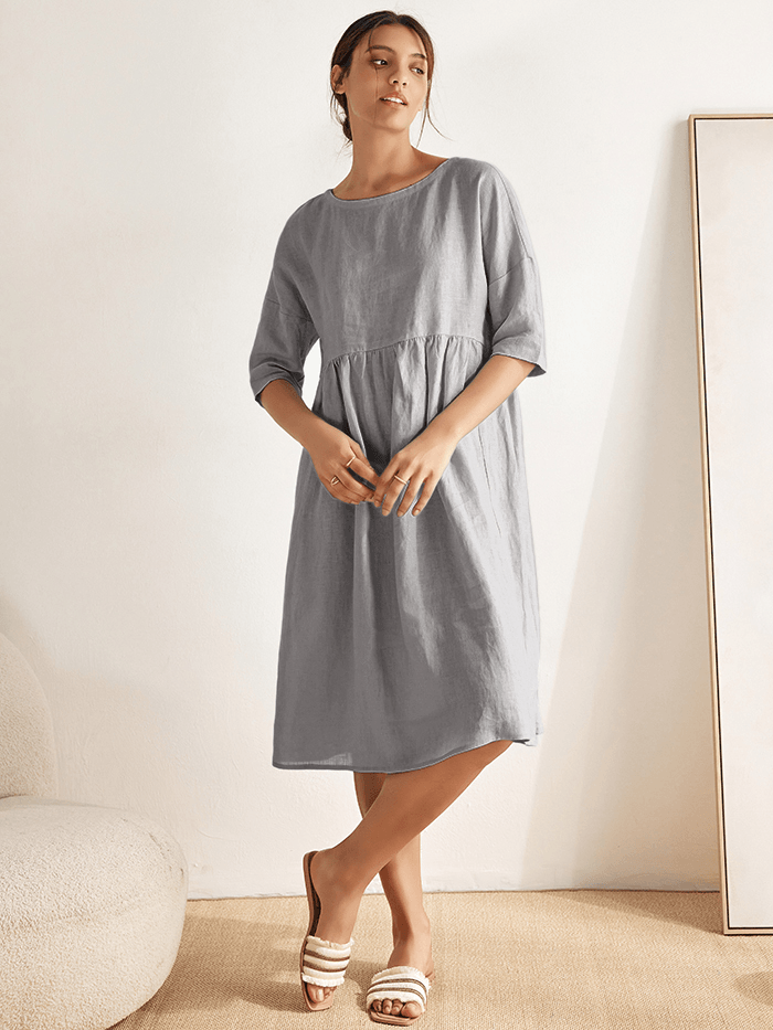 100% Linen A-Line Midi Dress VALENCIA
