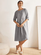 100% Linen A-Line Midi Dress VALENCIA
