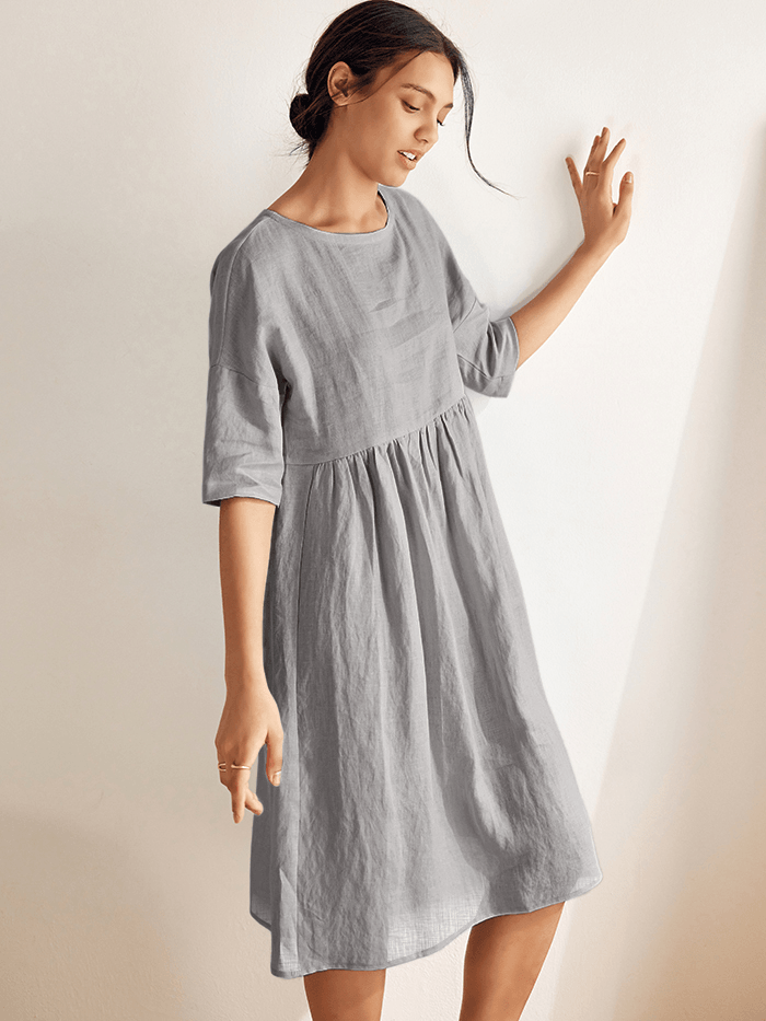 100% Linen A-Line Midi Dress VALENCIA