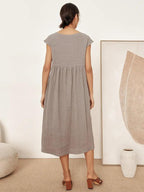 Linen Striped Cap Sleeve Washed Maxi Dress JOAN