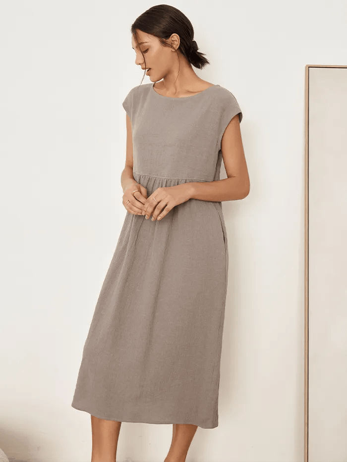 Linen Striped Cap Sleeve Washed Maxi Dress JOAN