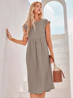 Linen Striped Cap Sleeve Washed Maxi Dress JOAN