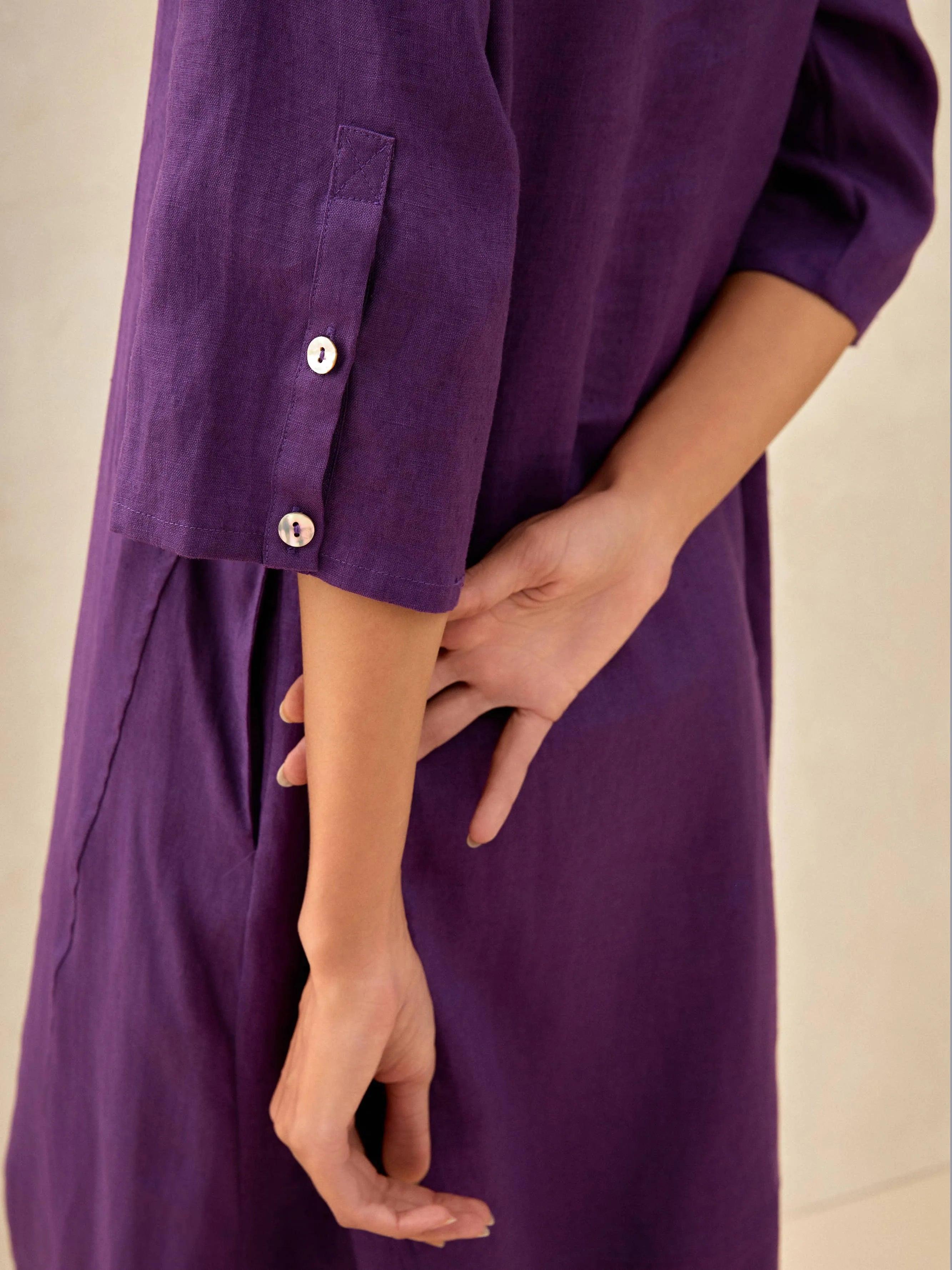 100% Linen Collarless Mid-Length Dress SOFIA