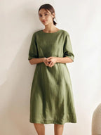 100% Linen Mid-Sleeve Maxi Dress GEORGINA