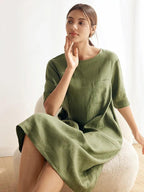 100% Linen Mid-Sleeve Maxi Dress GEORGINA