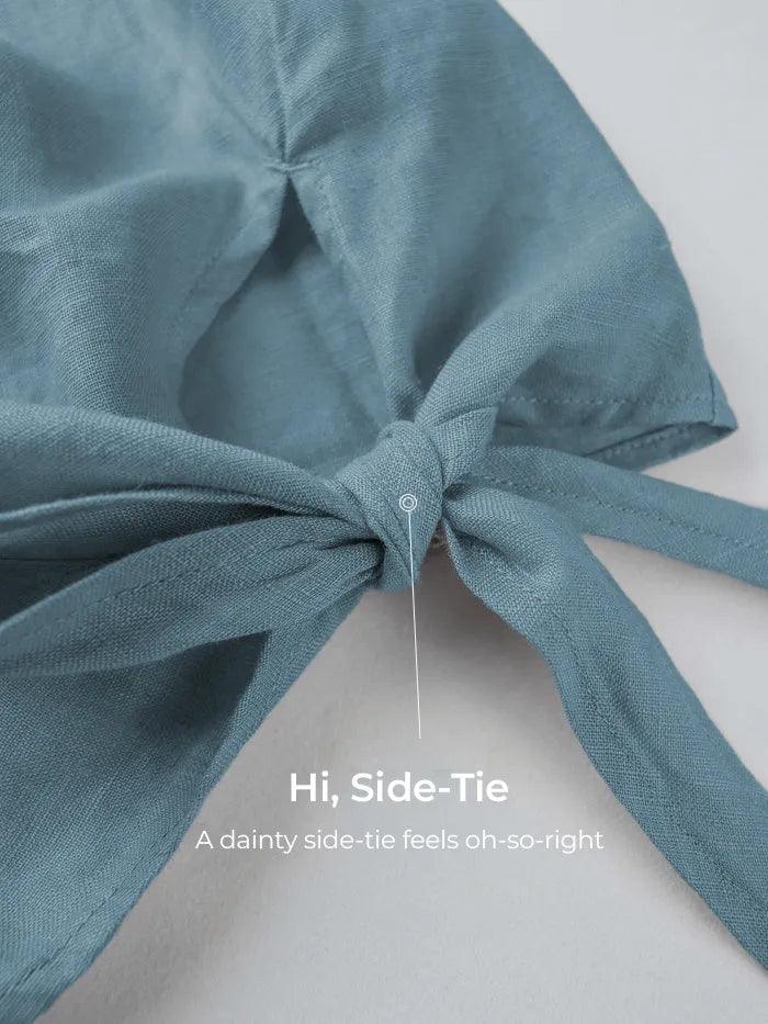 100% Linen Side-Tie Button-Back Boxy Top ELSIE