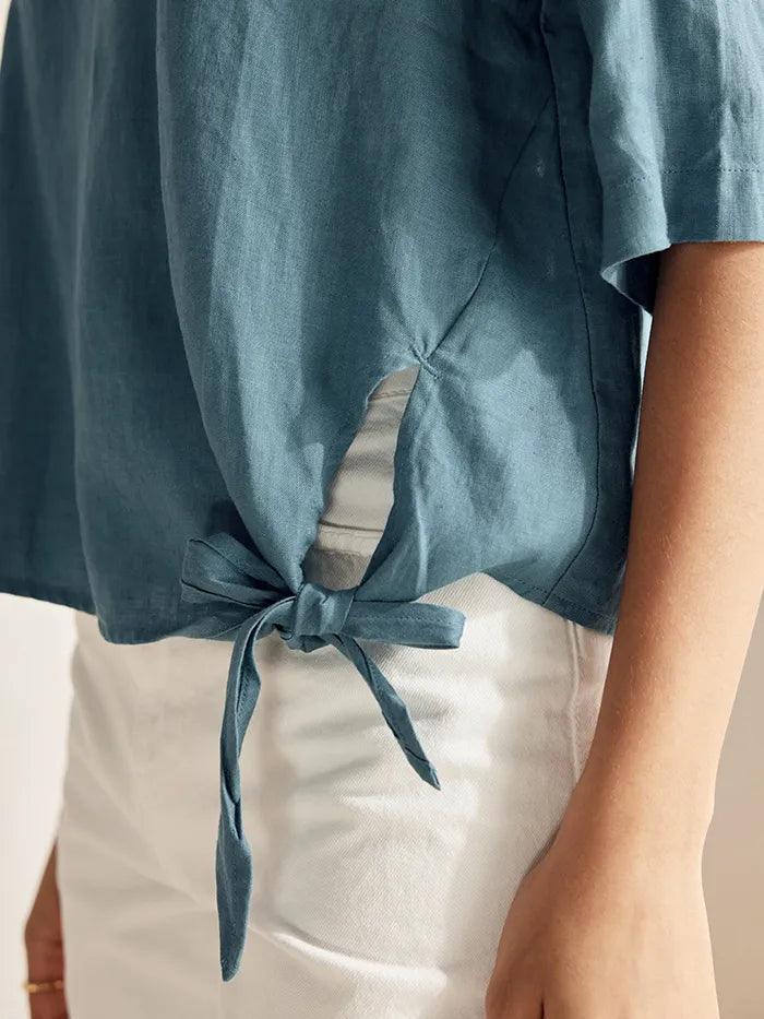 100% Linen Side-Tie Button-Back Boxy Top ELSIE