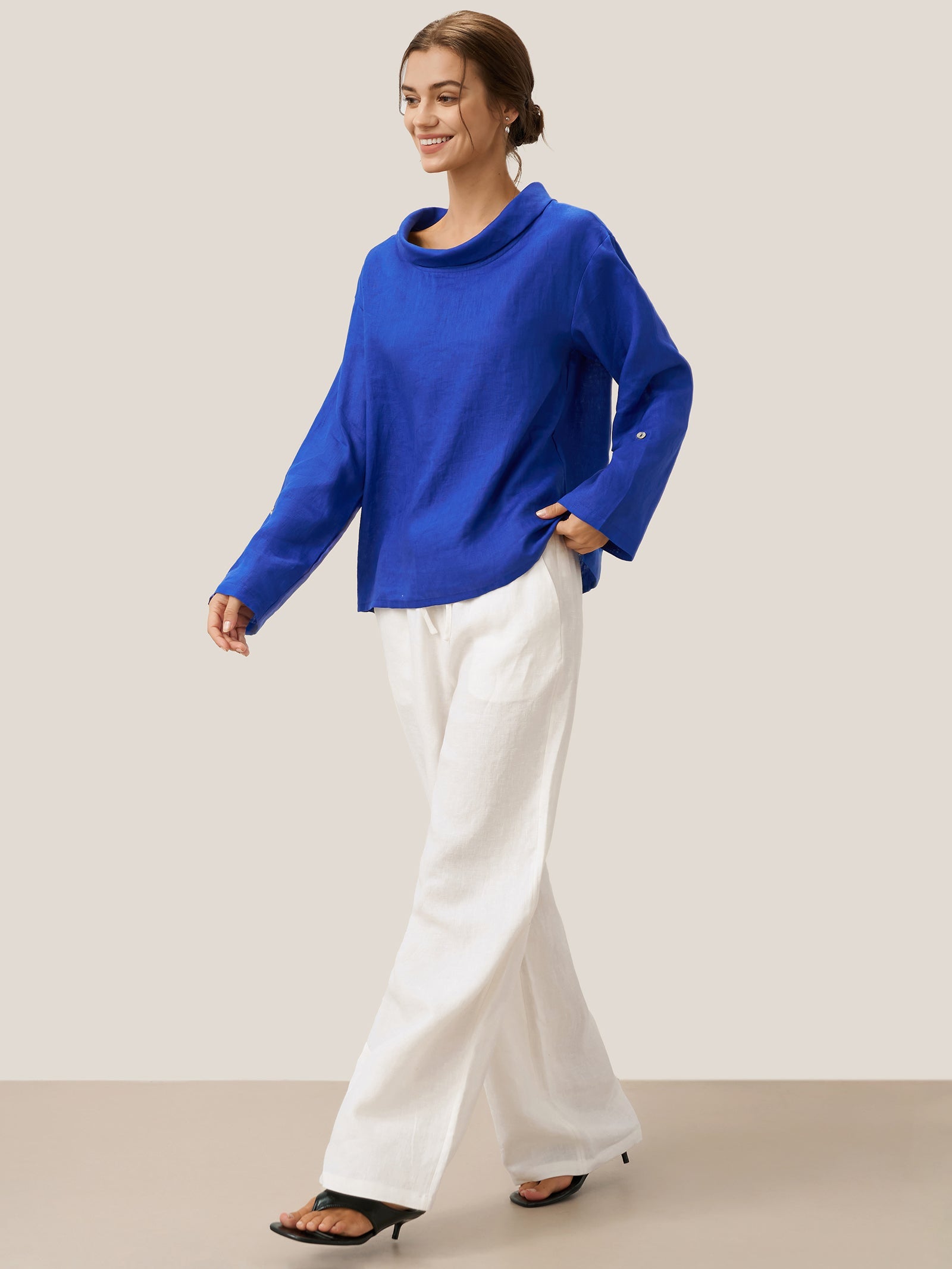 100% Linen Draped Neck Top HOLLIS