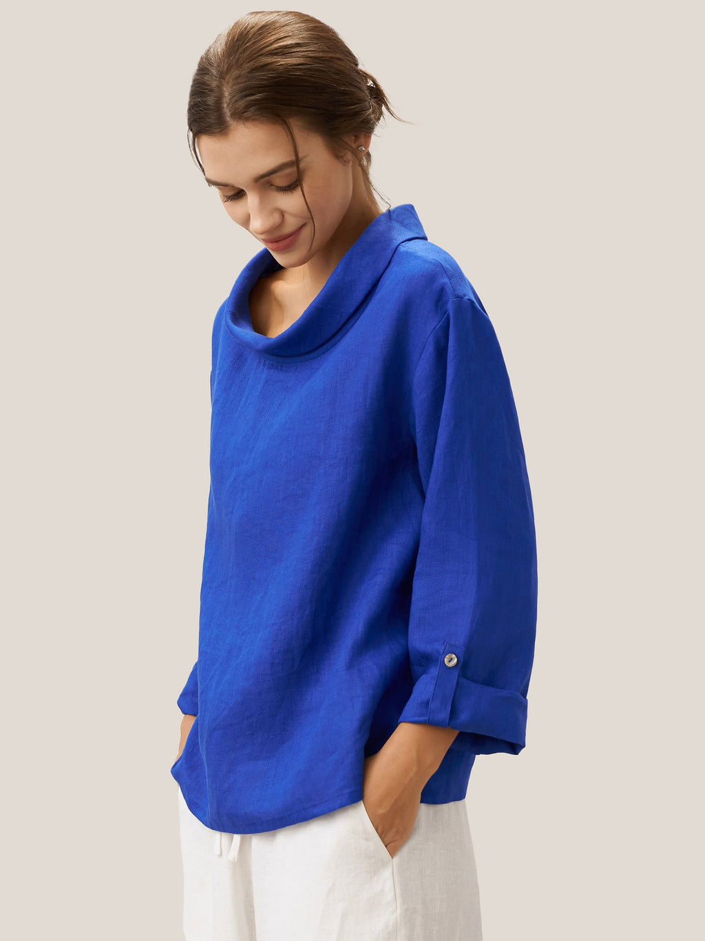 100% Linen Draped Neck Top HOLLIS