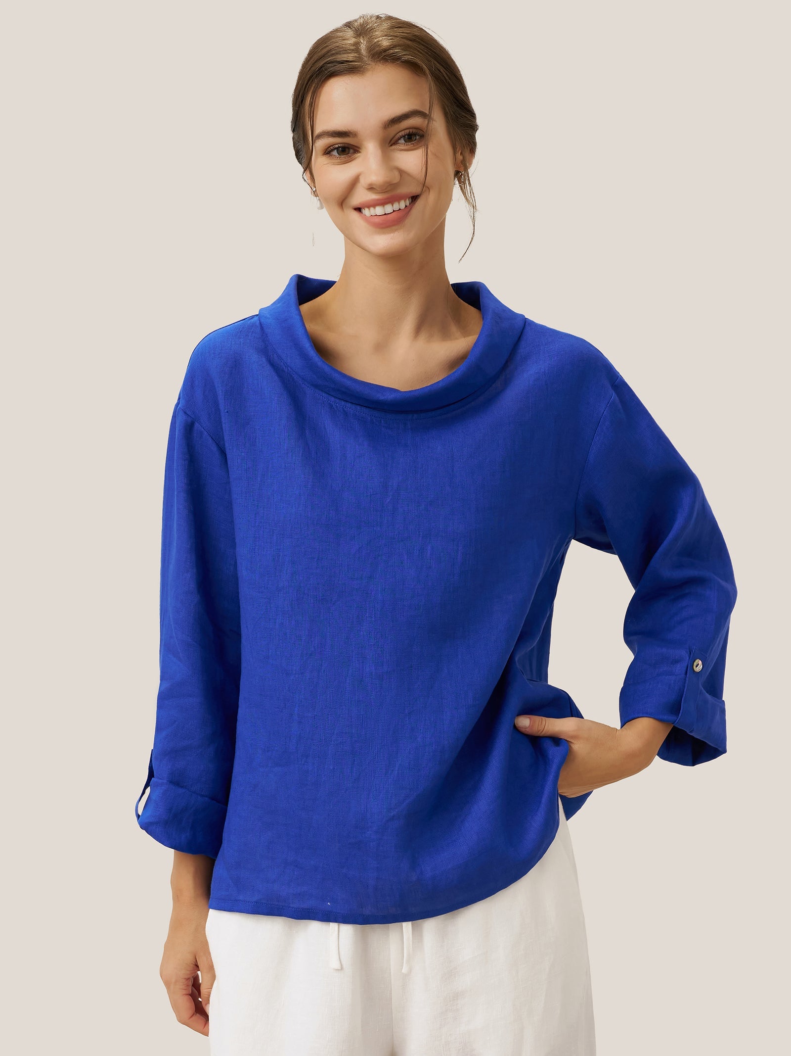 100% Linen Draped Neck Top HOLLIS