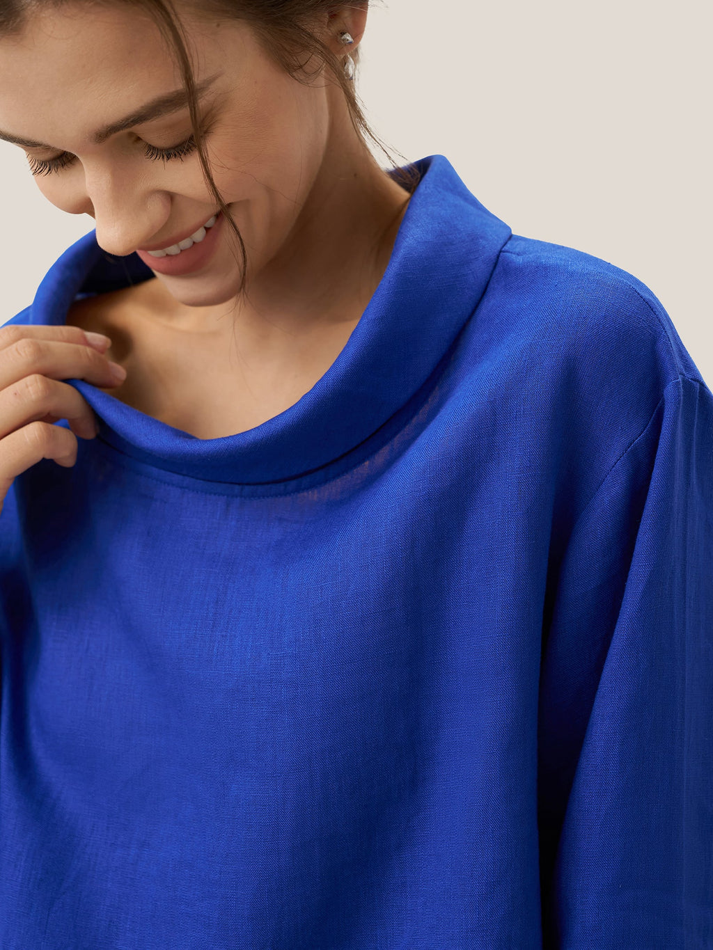 100% Linen Draped Neck Top HOLLIS