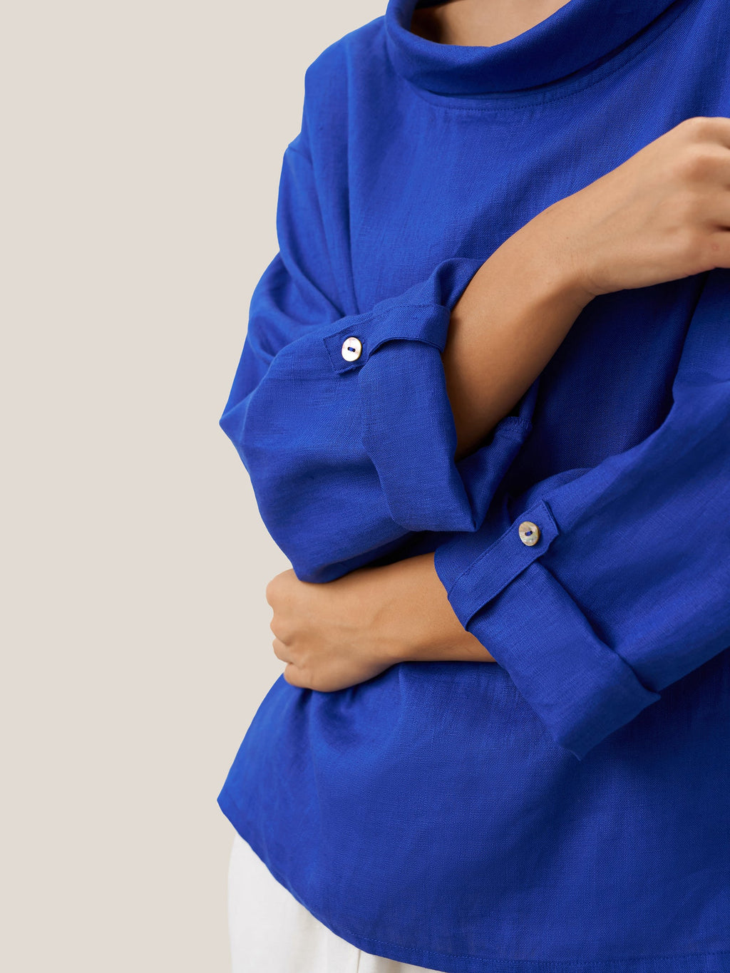 100% Linen Draped Neck Top HOLLIS