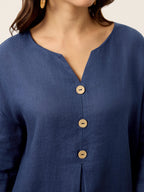 100% Linen Notch Neck Inverted Pleat Maxi Dress MATILDE