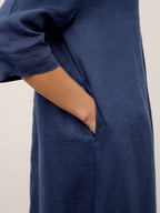 100% Linen Notch Neck Inverted Pleat Maxi Dress MATILDE