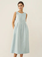 100% Linen Sleeveless Shoulder Button Midi Dress FREYA