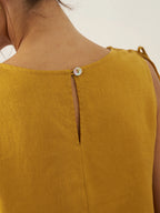 100% Linen Smocked Shoulder Embroidered Maxi Dress BELINE