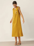 100% Linen Smocked Shoulder Embroidered Maxi Dress BELINE