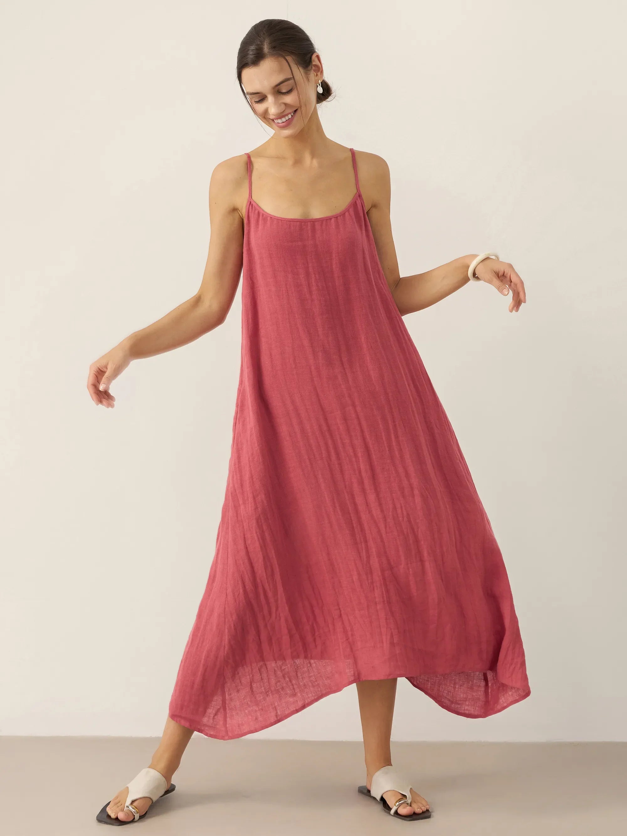 100% Linen Strappy Maxi Dress & Cover-Up Set UNA