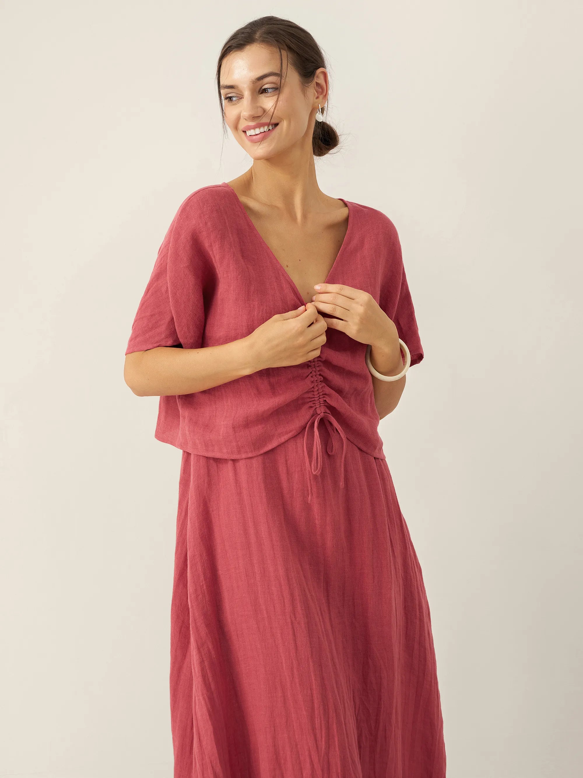100% Linen Strappy Maxi Dress & Cover-Up Set UNA