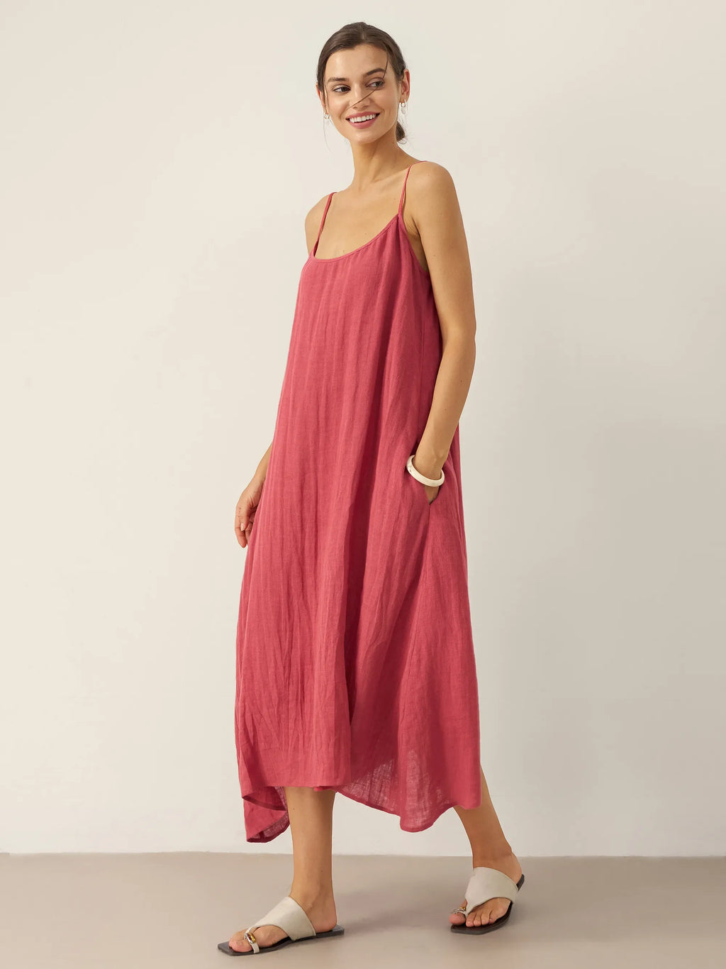 100% Linen Strappy Maxi Dress & Cover-Up Set UNA