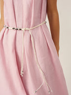 100% Linen Structured Collar Sleeveless Maxi Dress with Belt OPAL