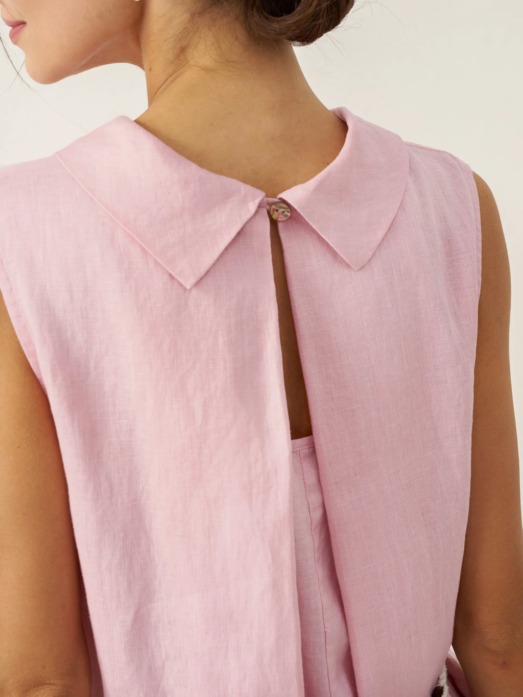 100% Linen Structured Collar Sleeveless Maxi Dress with Belt OPAL