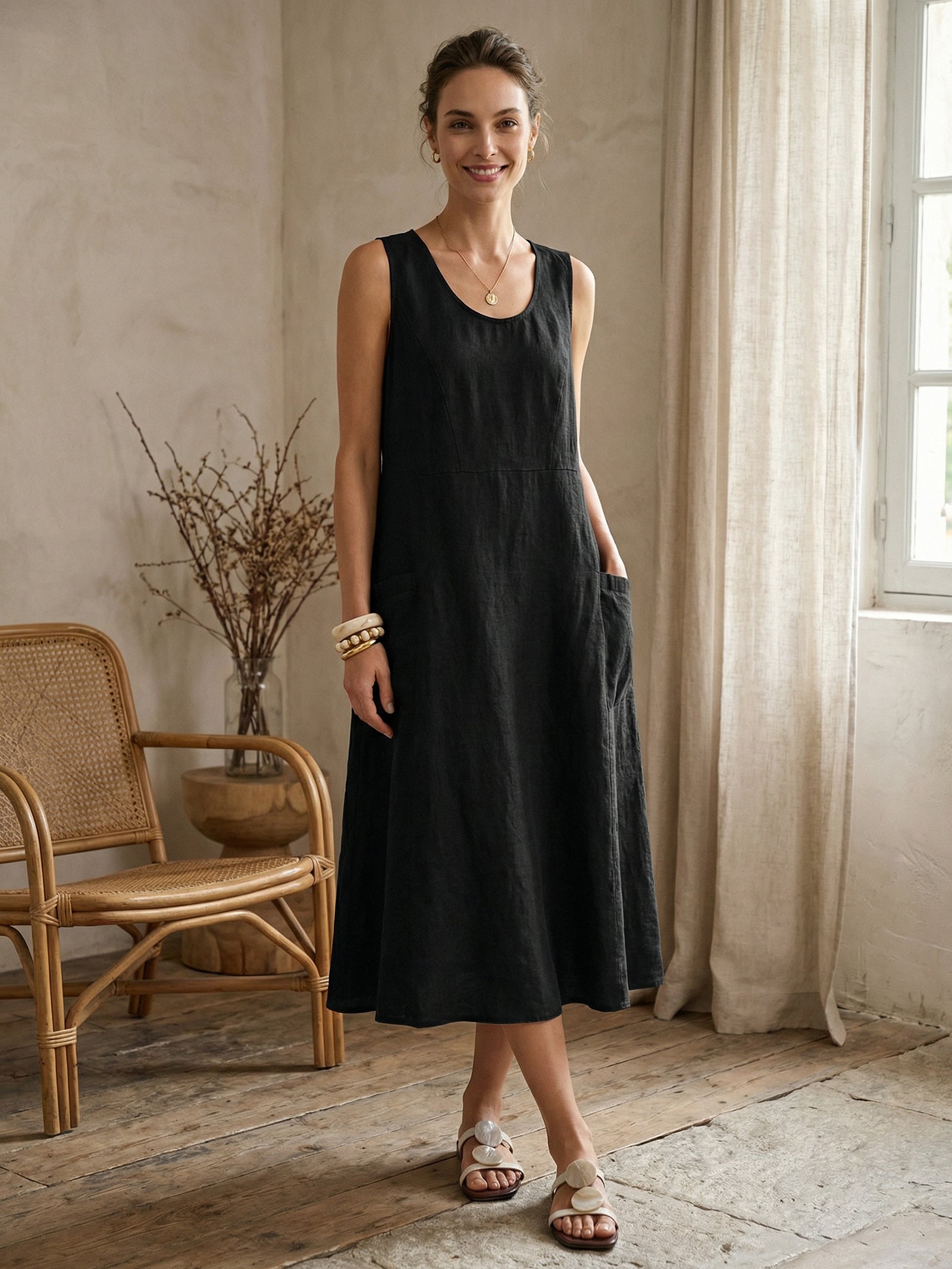 100% Linen Swing Beach Tank Dress GIANA