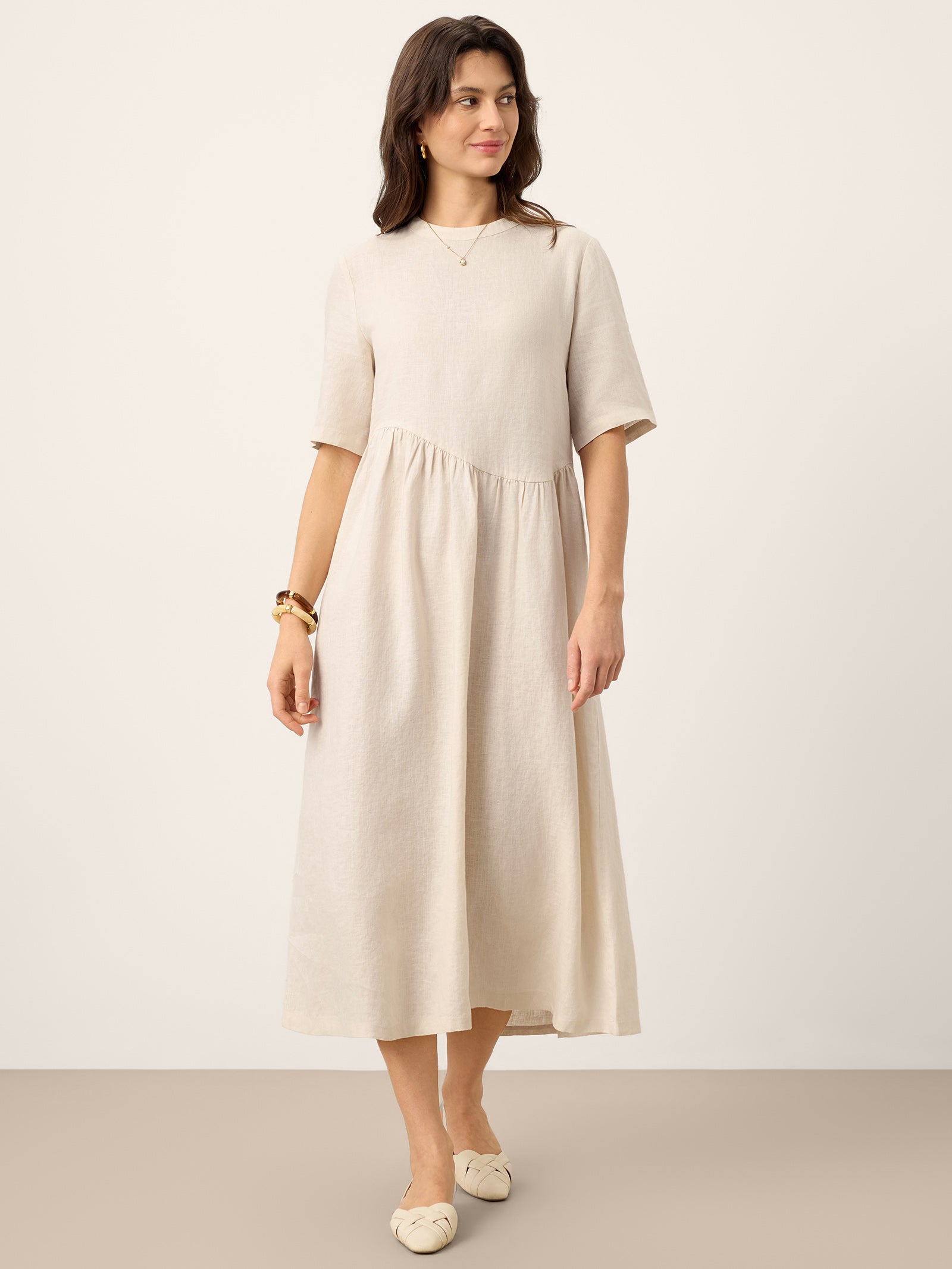 100% Linen Arch-Seam Fluid Maxi Dress EUDORA