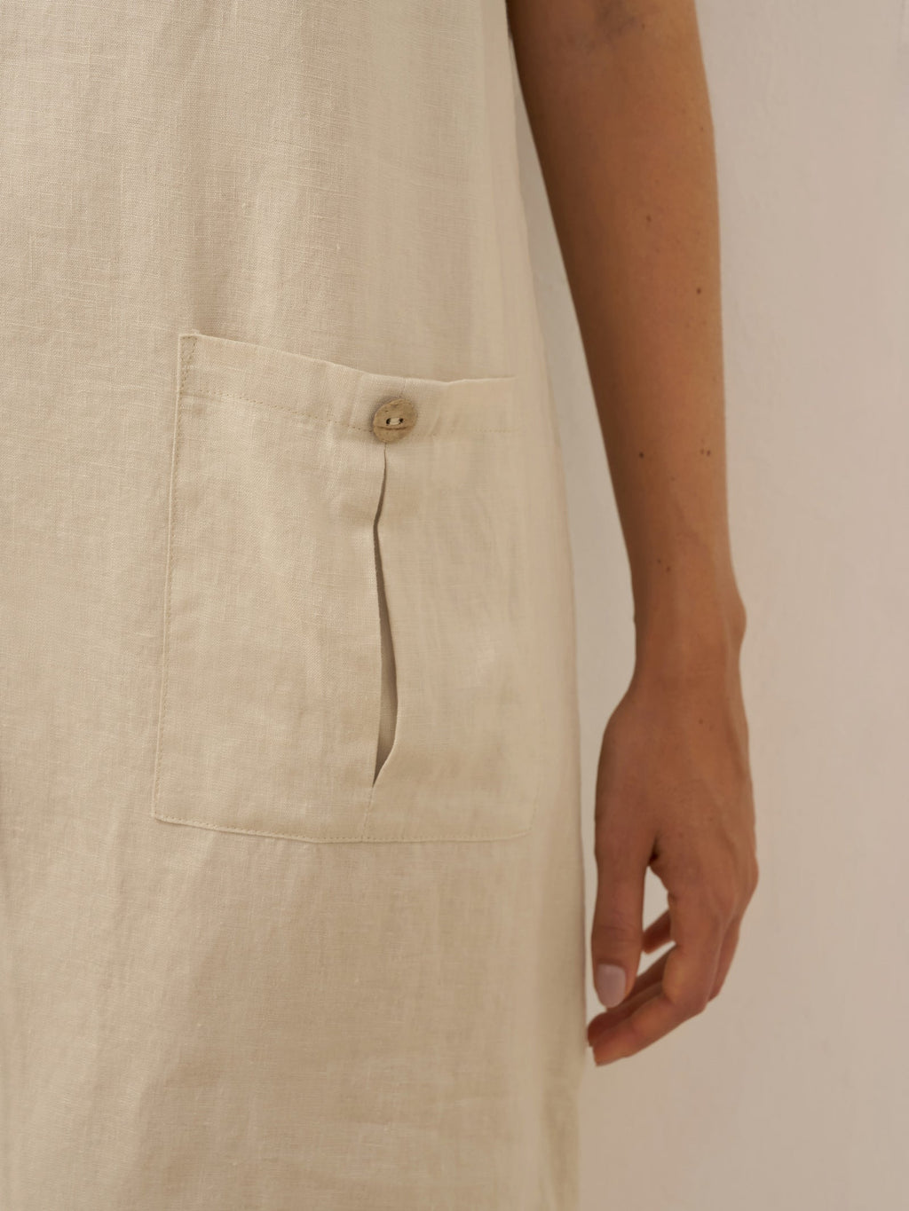 100% Linen Button Front V-Neck Midi Dress NOA