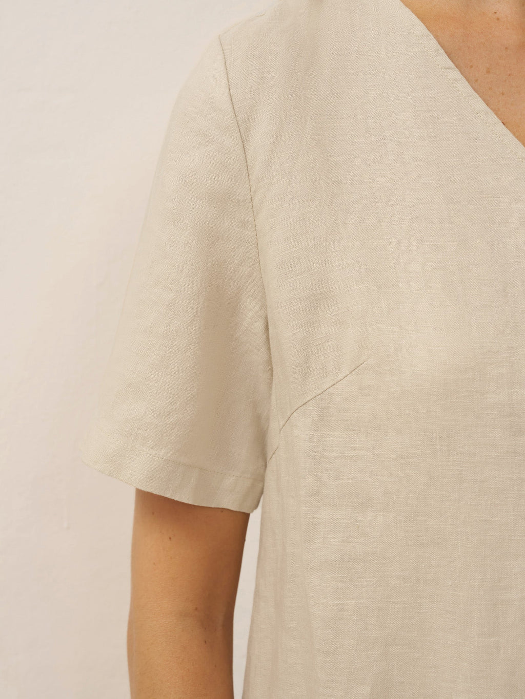 100% Linen Button Front V-Neck Midi Dress NOA