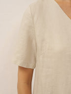 100% Linen Button Front V-Neck Midi Dress NOA