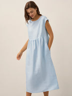 100% Linen Cap Sleeve Washed Maxi Dress JOAN