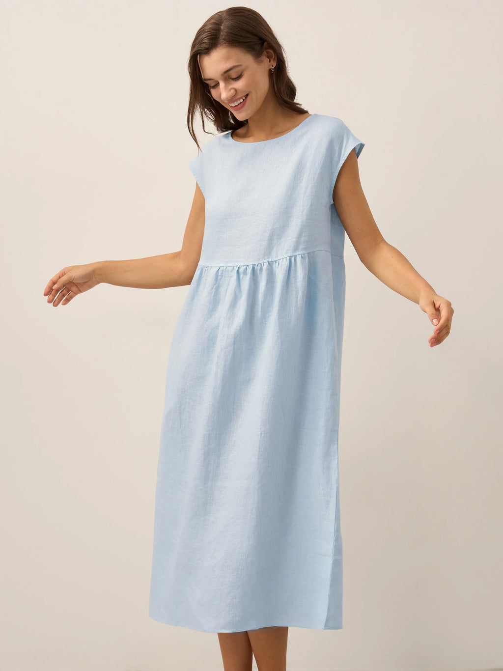 100% Linen Cap Sleeve Washed Maxi Dress JOAN