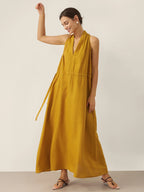 100% Linen V-Neck Halter Maxi Dress BETH