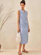 100% Linen Sleeveless Straight High Slit Maxi Dress TAYLOR