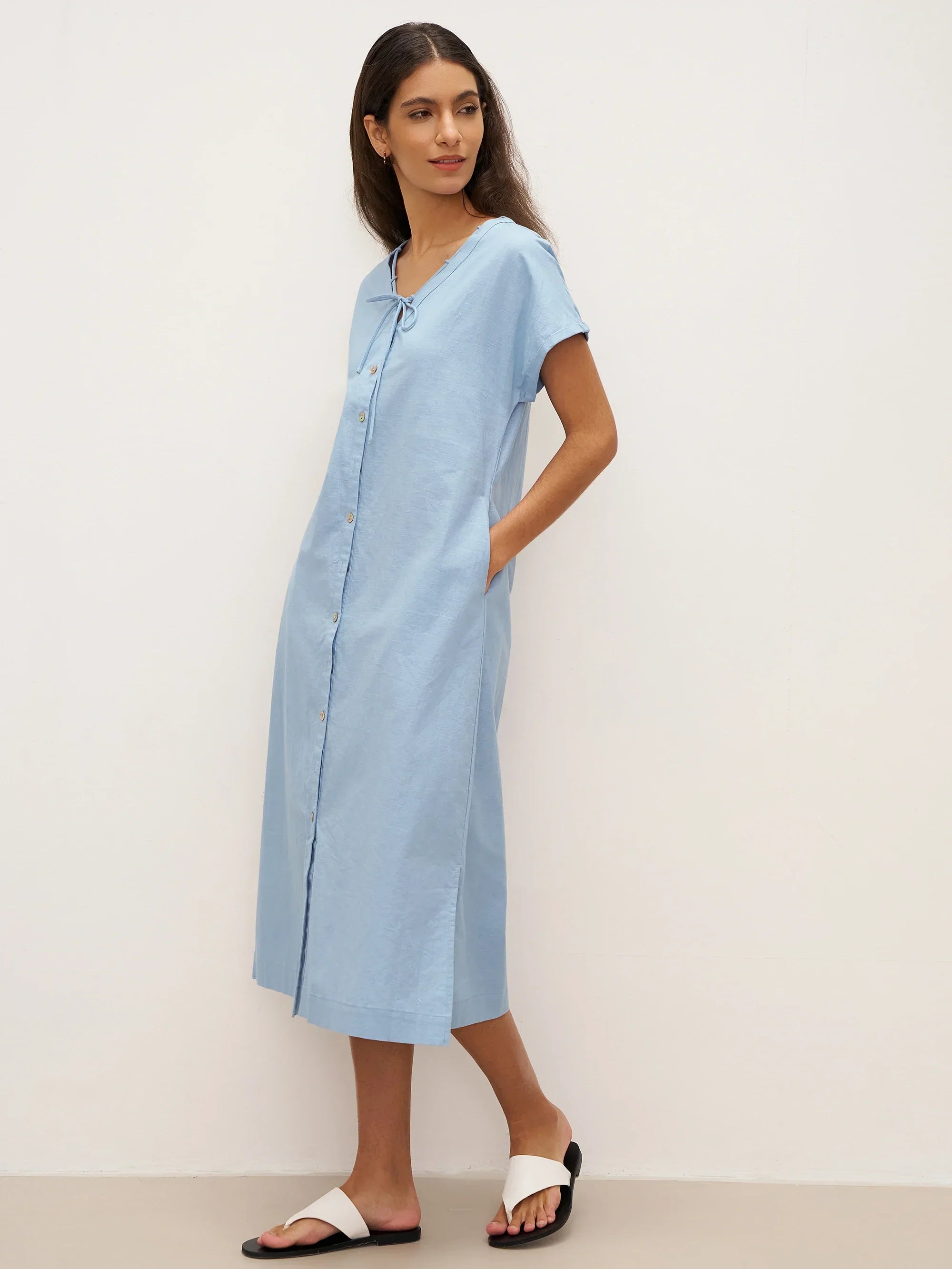 Linen Ladder Tie Simple Dress TAMARA