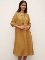 100% Linen A-Line Drawstring Waist Midi Dress DIXIE