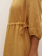 100% Linen A-Line Drawstring Waist Midi Dress DIXIE