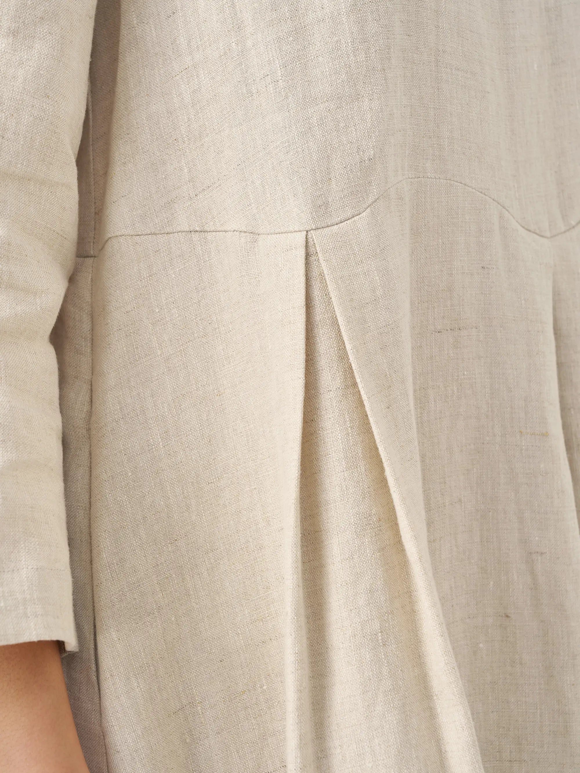 100% Linen Bateau Neck Pleated Maxi Dress ABIGAIL