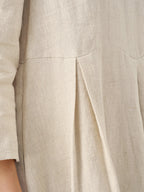 100% Linen Bateau Neck Pleated Maxi Dress