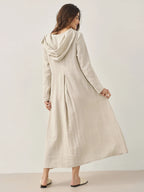 100% Linen Hooded Pullover Maxi Dress REBECCA