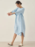 100% Linen Bateau Neck Midi Dress BROOKE