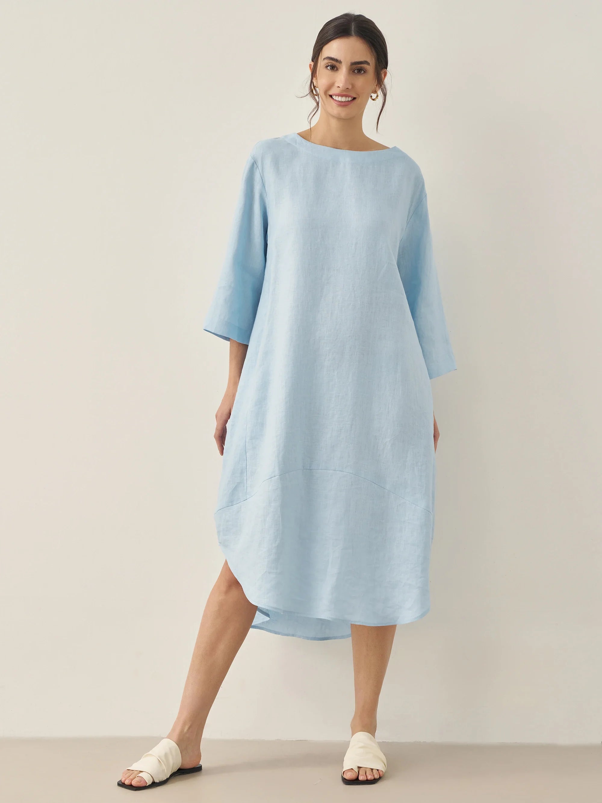 100% Linen Bateau Neck Midi Dress BROOKE